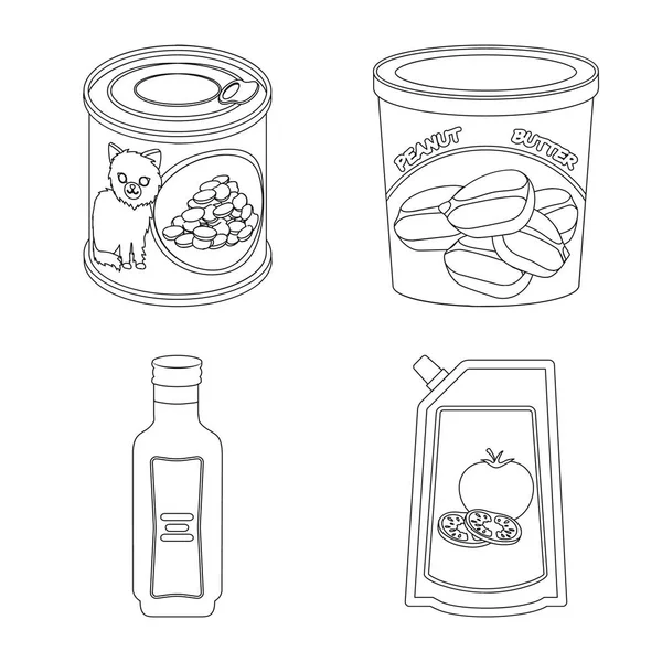 Diseño vectorial de lata y signo de comida. Colección de lata y paquete de símbolo de stock para la web . — Vector de stock