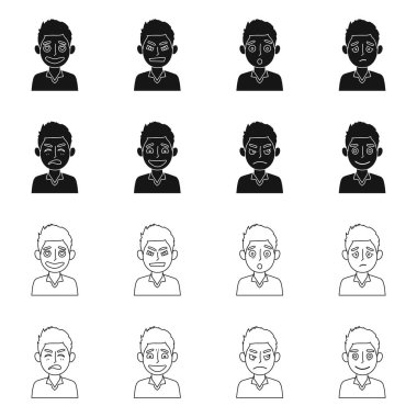 Yüz ve erkek sembolü vektör tasarımı. Web için yüz ve ifade stok sembolü nün toplanması.