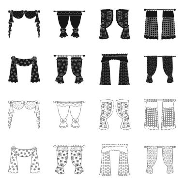 Perde ve perdelerin izole nesnesi işareti. Web için perde ve panjur stok sembolü koleksiyonu.