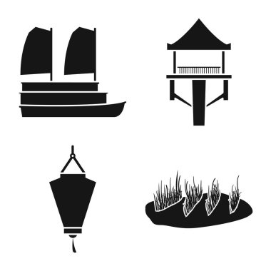 Vietnam vektör tasarımı ve geleneksel logo. Stok için vietnam ve kültür vektör simgesi koleksiyonu.