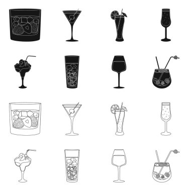 Likör ve restoran logosu izole nesne. Web için içki ve bileşen stok sembolü koleksiyonu.