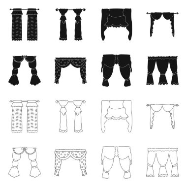 Perdeler ve perdelerin izole nesne işareti. Set perde ve Panjur vektör simgesi stok için.