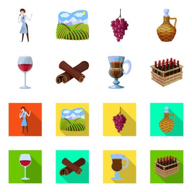 Çiftlik ve bağ işareti izole nesne. Stok için çiftlik ve ürün vektör simgesi kümesi.