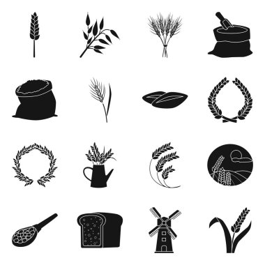 Tahıl ve hasat işareti vektör tasarımı. Web için tahıl ve tarla stok sembolü toplama.