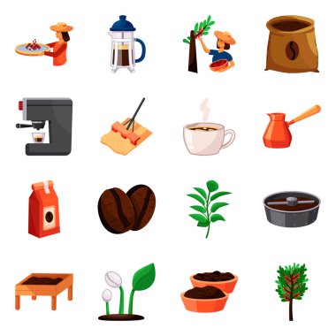 Sürecin yalıtılmış nesnesi ve tarım sembolü. Proses ve üretim stok vektör illüstrasyon seti.