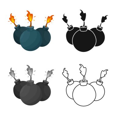 Bomba ve sigorta sembolünün izole nesnesi. Bomba ve yangın stok vektör illüstrasyon koleksiyonu.