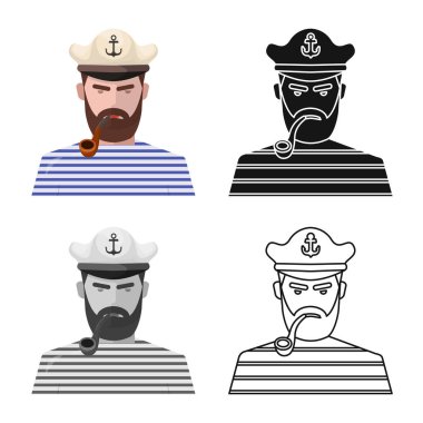 Kaptan ve denizci sembolü vektör tasarımı. Web için kaptan ve yüz stok sembolü koleksiyonu.