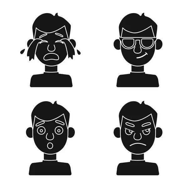 Illustration vectorielle du visage et du symbole du garçon. Collection d'illustration vectorielle visage et jeune stock . — Image vectorielle
