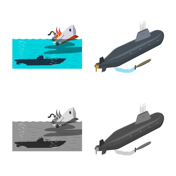 Diseño vectorial de guerra e icono de la nave. Conjunto de guerra y flota símbolo de stock para web . — Vector de stock