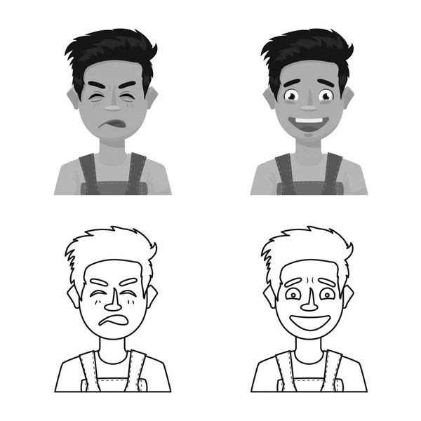 Illustration vectorielle du logo visage et garçon. Jeu de symbole stock visage et expression pour le web . — Image vectorielle