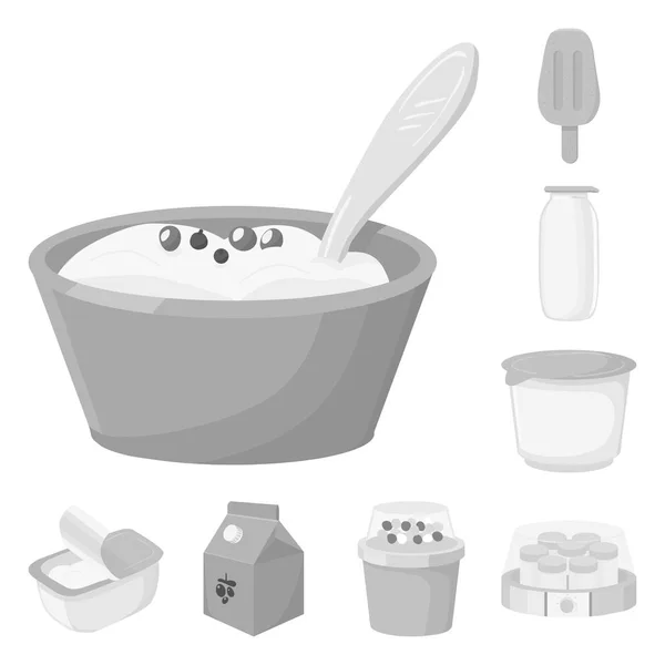 Illustrazione vettoriale dello yogurt e dell'icona del prodotto. Set di yogurt e lattosio stock symbol per il web . — Vettoriale Stock