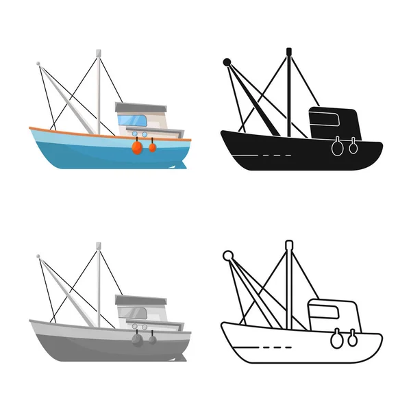 Vector ontwerp van visserij en trawler icoon. Set van visserij en sleepboot Stock vector illustratie. — Stockvector