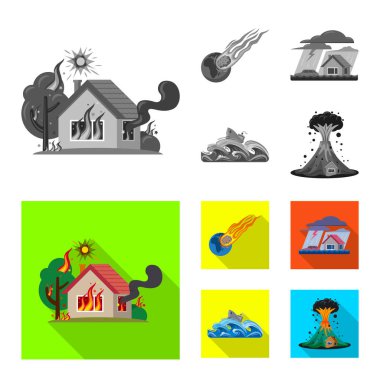 Vektör tasarım doğal ve felaket oturum açın. Doğal topluluğu ve hisse senedi için risk vektör simgesi.