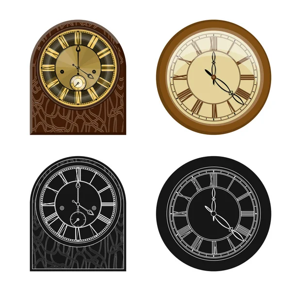 시계 및 시간 표시의 고립 된 개체입니다. 클록 및 원 주식 벡터 일러스트 레이 션의 컬렉션. — 스톡 벡터