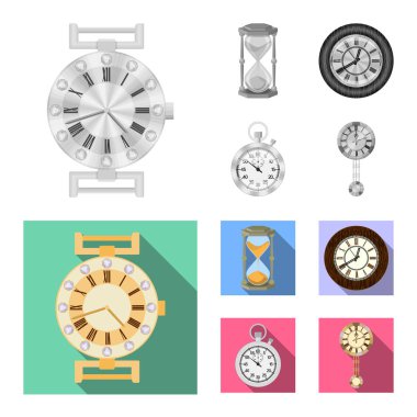 Saat ve saat simge vektör tasarımı. Saat ve daire hisse senedi vektör çizim seti.