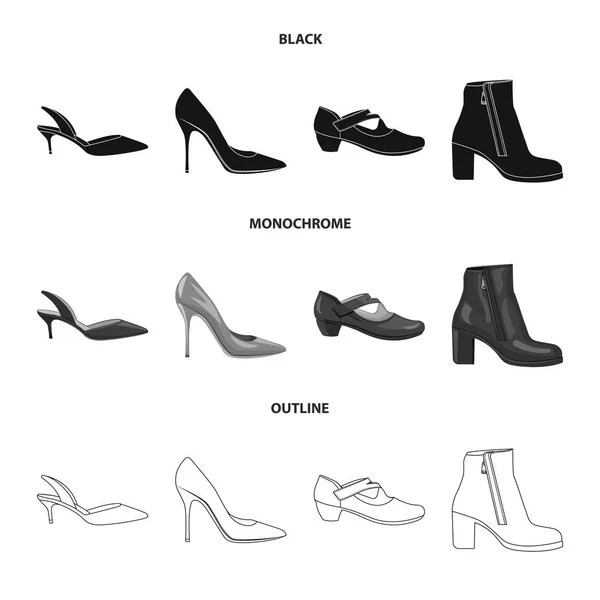 Vektor-Design von Schuhen und Frauenlogo. Set von Schuhen und Fuß-Vektor-Symbol für Lager. — Stockvektor