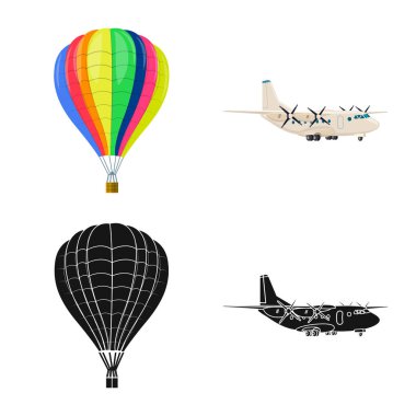 Uçak ve taşıma simge vektör tasarımı. Web için uçak ve gökyüzü hisse senedi simgesi kümesi.