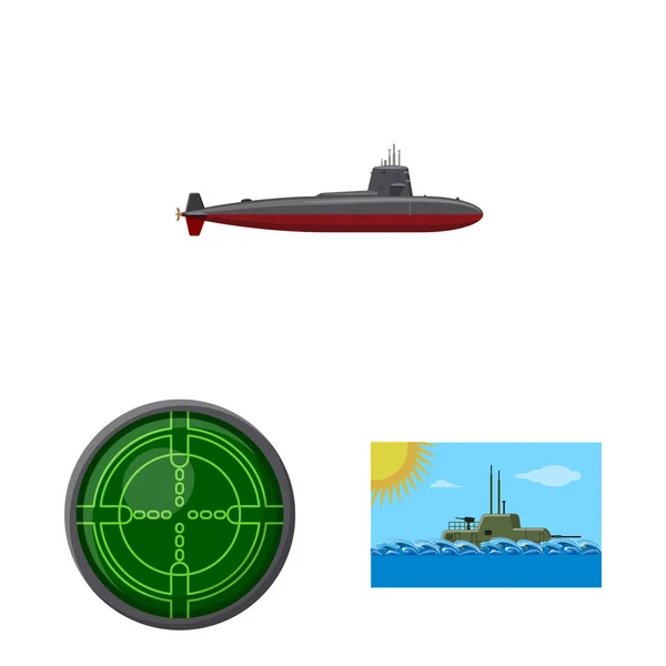 Isoliertes Objekt mit Boots- und Marine-Logo. Set von Boot und Deep Stock Vektor Illustration. — Stockvektor