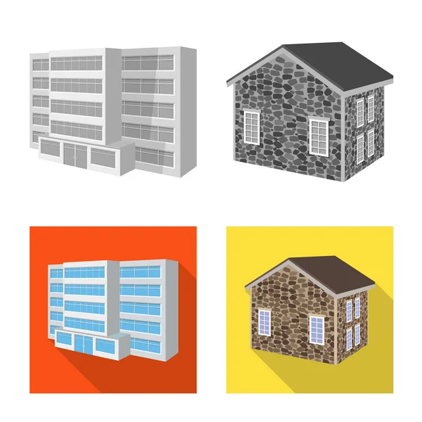 Ilustración vectorial de fachada e icono de la vivienda. Colección de la fachada y el símbolo de stock de infraestructura para web . — Vector de stock