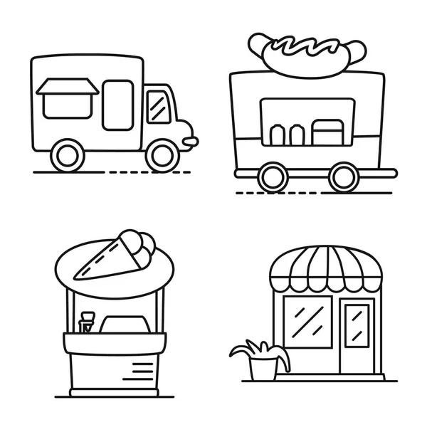 Vektor-Design von Verkaufsautomaten und öffentlichem Logo. Set von Verkaufsautomaten und Schaufenstervektorsymbolen für Aktien. — Stockvektor