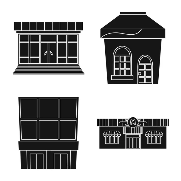 Süpermarket ve bina simgesi vektör tasarımı. Web için süpermarket ve ticari stok sembolü seti. — Stok Vektör