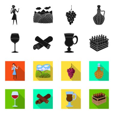 Çiftlik ve üzüm bağı logosunun vektör tasarımı. Ağ için çiftlik ve ürün sembolü seti.