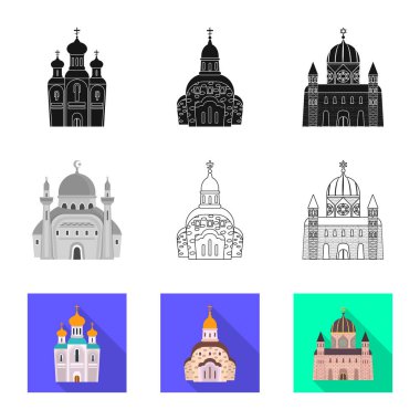 Kült ve tapınak logosu vektör tasarımı. Web için Cult ve Parish stok sembolü seti.