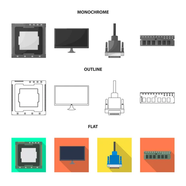 Isoliertes Zubehörteil und Geräteschild. Set von Zubehör und Elektronik Stock Vector Illustration. — Stockvektor