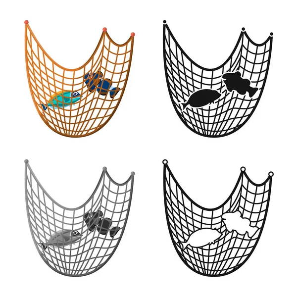 Diseño vectorial de la red de pesca y logotipo de la pesca. Colección de red de pesca y vector de peces icono para stock . — Archivo Imágenes Vectoriales
