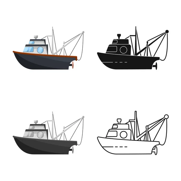 Vector illustratie van visserij en trawler-logo. Set van visserij en sleepboot vector pictogram voor voorraad. — Stockvector