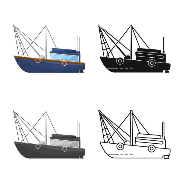 Conception vectorielle du navire et icône de la pêche. Collecte des stocks de navires et de navires symbole pour la toile . — Image vectorielle