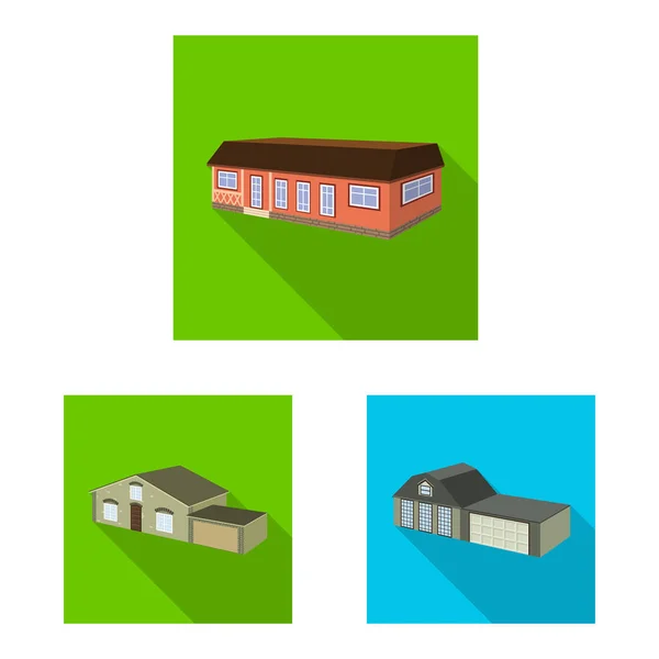 Illustrazione vettoriale della facciata e simbolo dell'alloggiamento. Raccolta di illustrazione vettoriale della facciata e dello stock infrastrutturale . — Vettoriale Stock