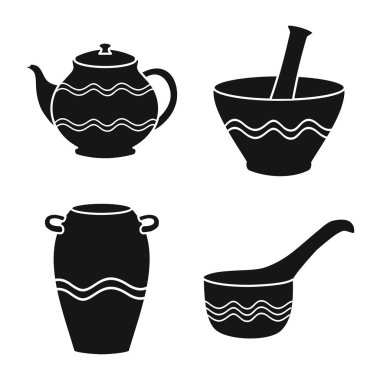 Kil ve mutfak simgesi izole nesne. Kil ve sofra takımı stok vektör illüstrasyon koleksiyonu.