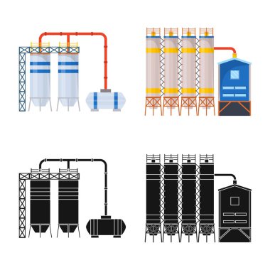 Üretim ve yapısı simge vektör Illustration. Üretim ve stok için teknoloji vektör simge kümesi.