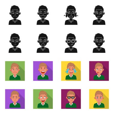 Yüz ve erkek ikonunun vektör tasarımı. Stok için yüz ve ifade vektör simgesi koleksiyonu.