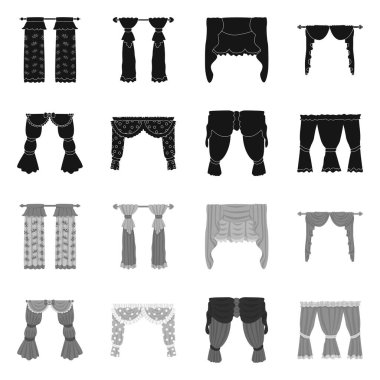 Perde ve perdeler sembolü vektör illüstrasyon. Perde ve panjur stok vektör illüstrasyon seti.