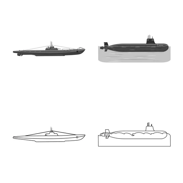 Diseño vectorial de guerra e icono de la nave. Conjunto de guerra y flota símbolo de stock para web . — Vector de stock