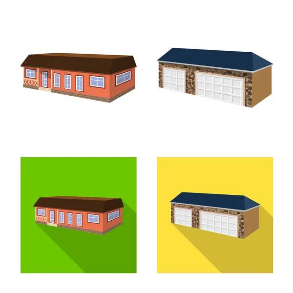 Ilustración vectorial del logotipo de la fachada y la vivienda. Conjunto de ilustración vectorial de fachada e infraestructura . — Vector de stock