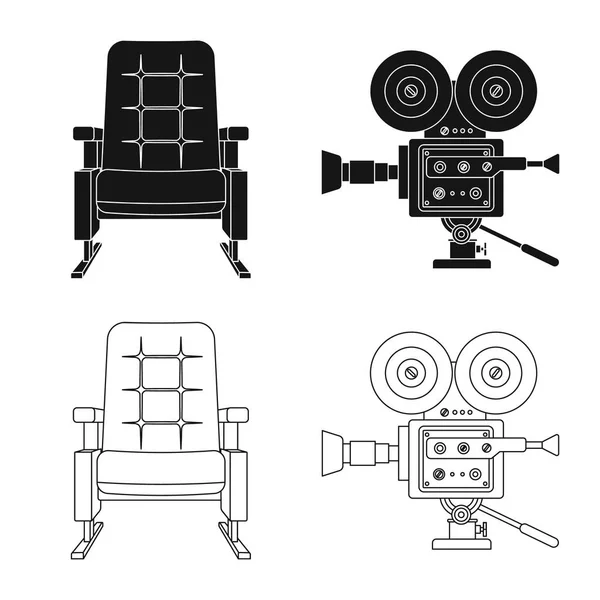 Illustrazione vettoriale della televisione e simbolo delle riprese. Set di icone vettoriali di televisione e visione per magazzino . — Vettoriale Stock