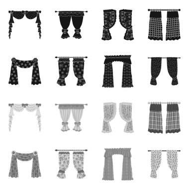 Perde ve perdeler sembolü izole nesne. Web için perde ve panjur stok sembolü seti.