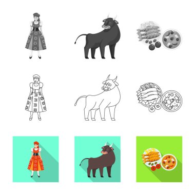 Vektör tasarımı ve tarihi logo. Stok ve ülke vektör simgesi koleksiyonu.