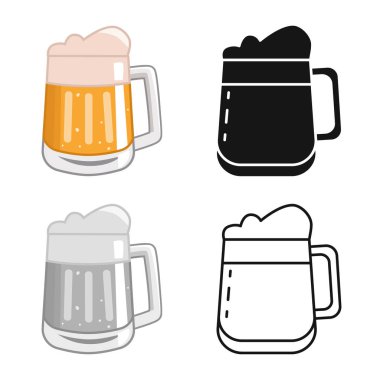 Kupa ve cam logosu vektör illüstrasyon. Stok için kupa ve pint vektör simgesi kümesi.