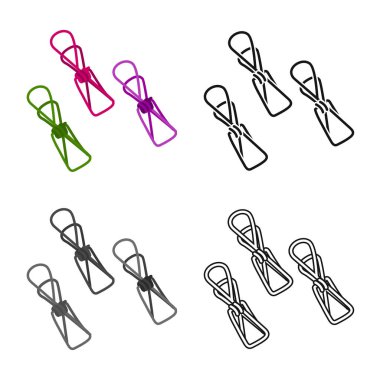 Pin ve clothespin sembolüvektör illüstrasyon. Stok için pin ve şekil vektör simgesinin toplanması.