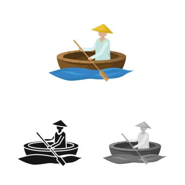 Tekne vektör tasarımı ve Vietnam logosu. Tekne ve kürek stok vektör illüstrasyon seti.