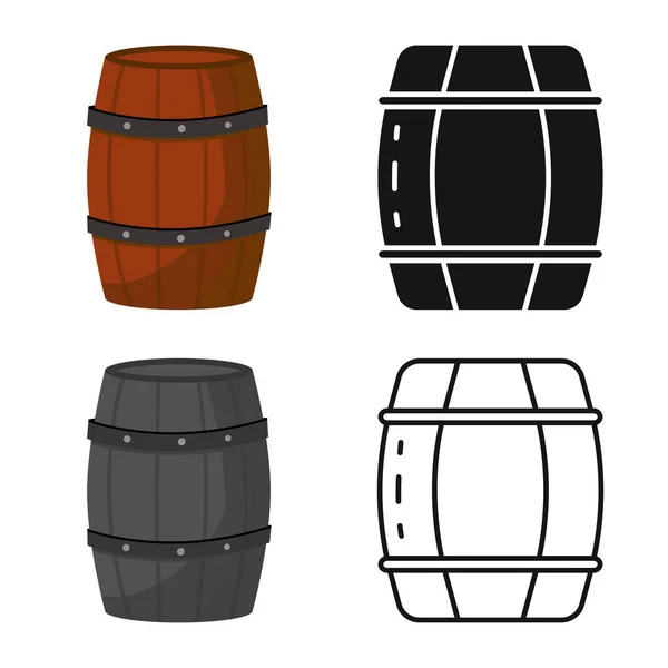 Objeto isolado de barril e símbolo de vinho. Conjunto de casco e símbolo de estoque de madeira para web . — Vetor de Stock