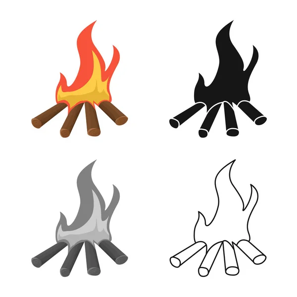 Isoliertes Objekt von Lagerfeuer und Flammensymbol. Sammlung von Lagerfeuer und Nacht-Vektor-Symbol für Aktien. — Stockvektor