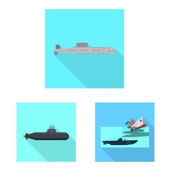 Vektorillustration des militärischen und nuklearen Symbols. Set von Militär- und Schiffsvektorillustrationen. — Stockvektor