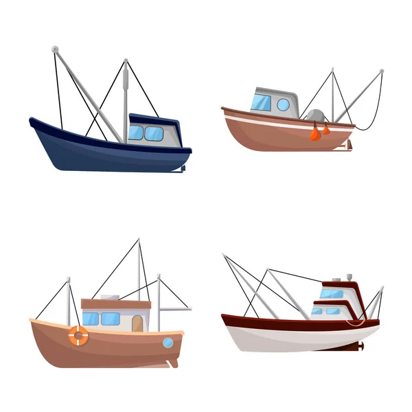 Projeto vetorial de barco e símbolo de pesca. Conjunto de barco e navio vetor ícone para estoque . —  Vetores de Stock