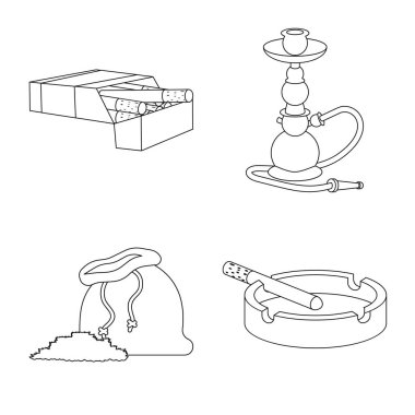 Ekipman ve sigara logosu vektör tasarımı. Web için ekipman ve sigara içen stok sembolü koleksiyonu.