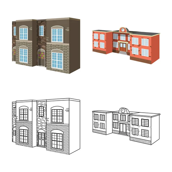 Objeto isolado de fachada e sinal de habitação. Conjunto de fachada e infra-estrutura de ilustração vetorial . — Vetor de Stock